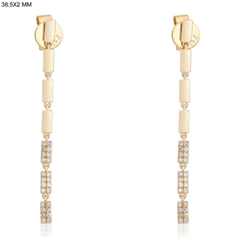 Linear Luxe 14K (or 18k upon request) Yellow Gold Diamond Drop Earrings